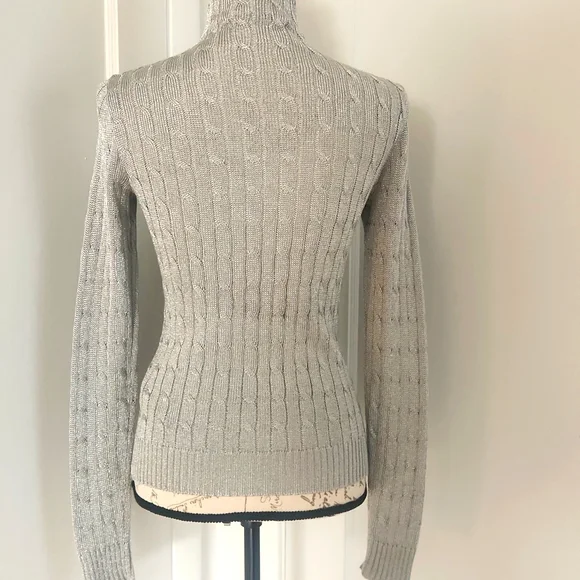 RALPH LAUREN Metallic silver cable Knit Zip-Up Sweater - Picture 2 of 9